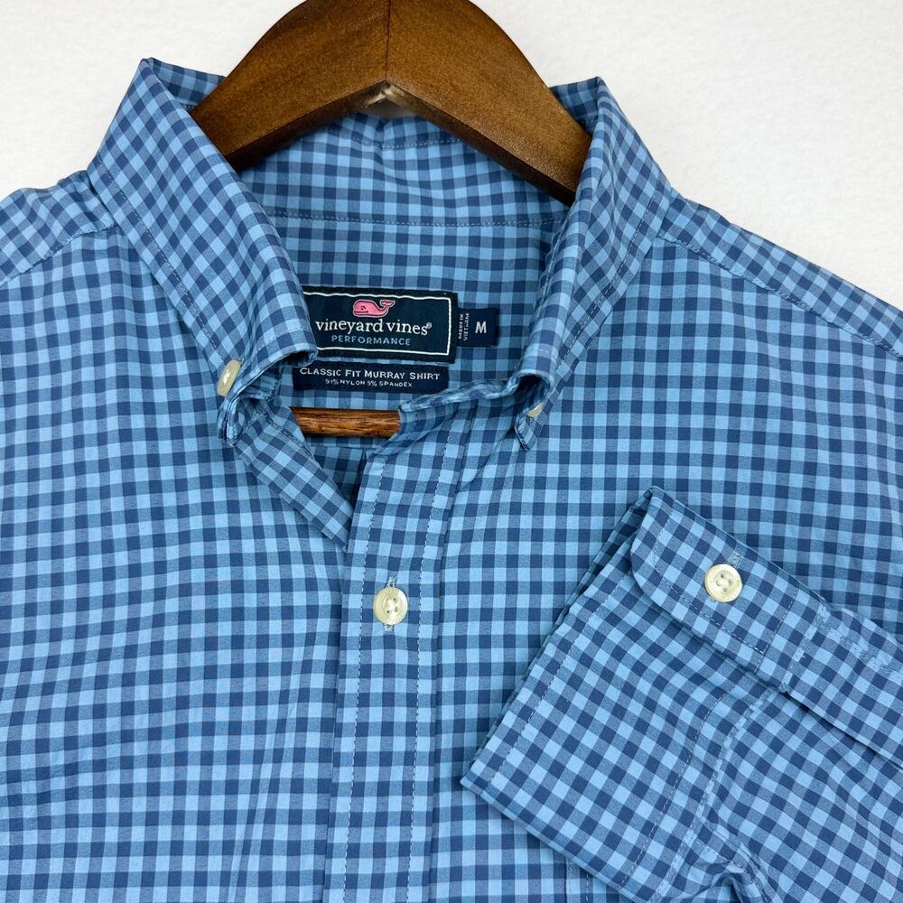 Vineyard Vines Performance Murray Classic Fit Blue Gingham Shirt Men’s M